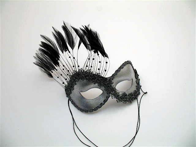 silver persuasion feather masquerade mask