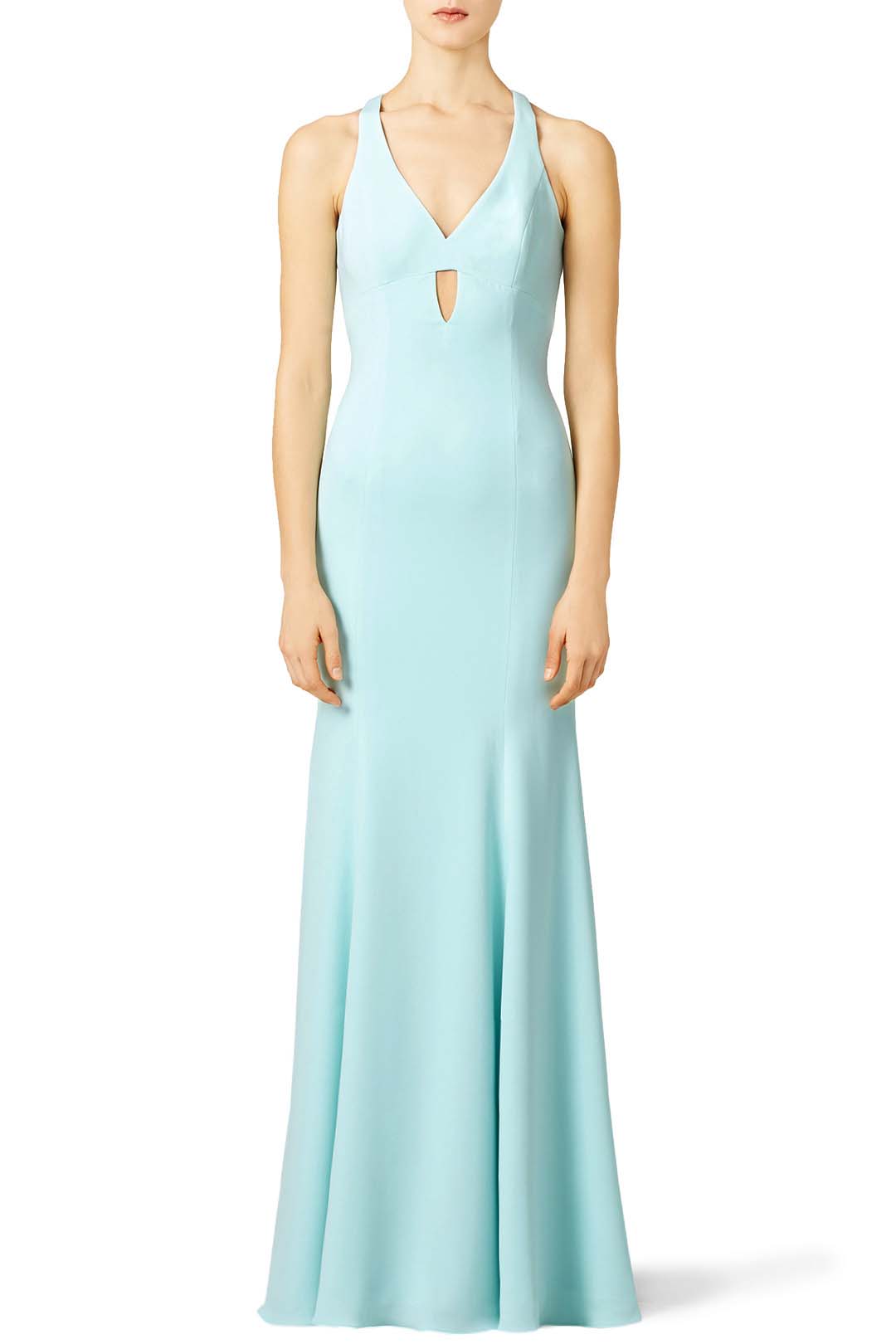 rent the runway jay godfrey aqua diamond cut ball gown