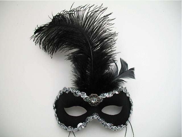 black silver danube masquerade feather mask