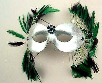 silver green odyssey masquerade feather mask