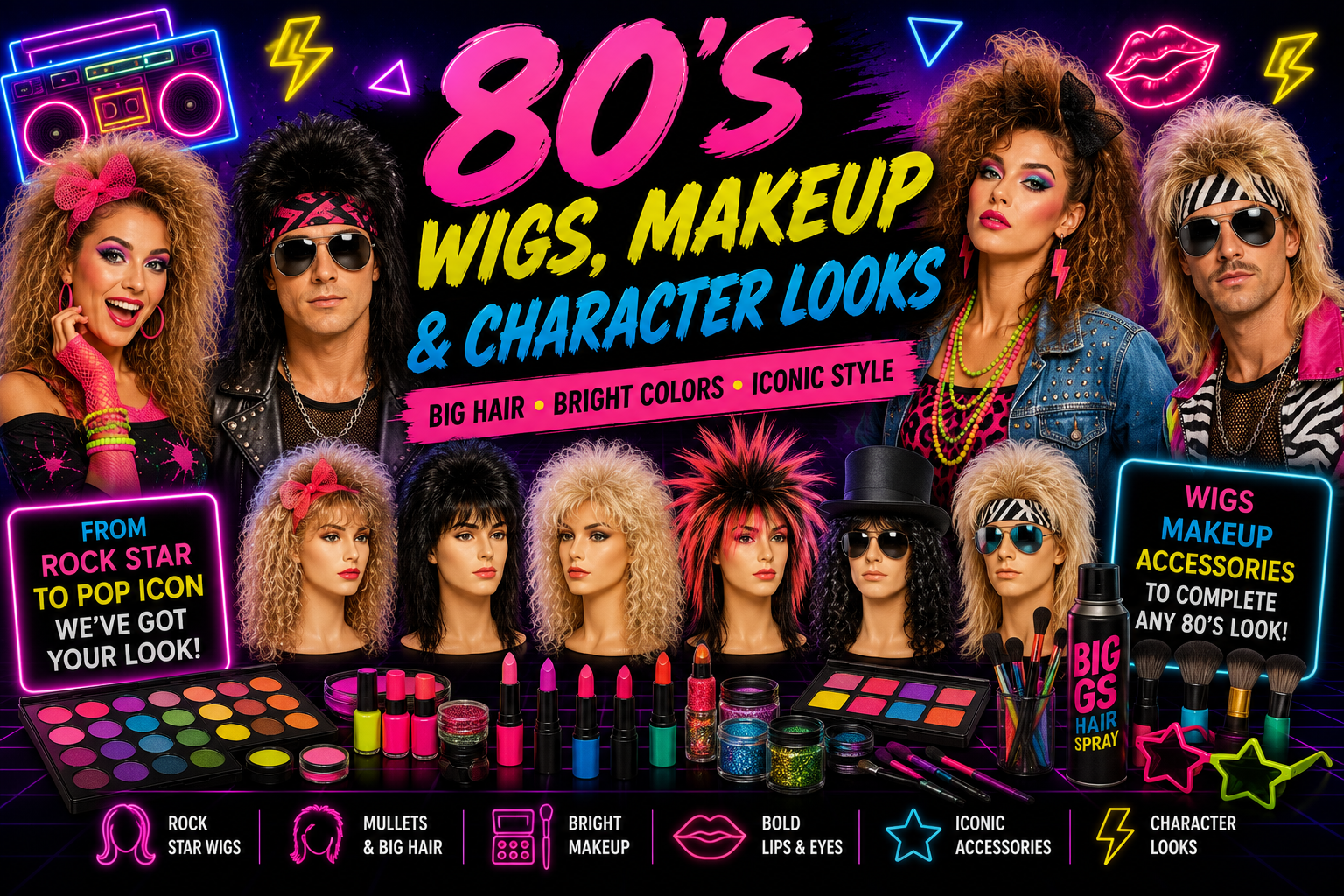 80's Wigs, Makeup & Character Looks