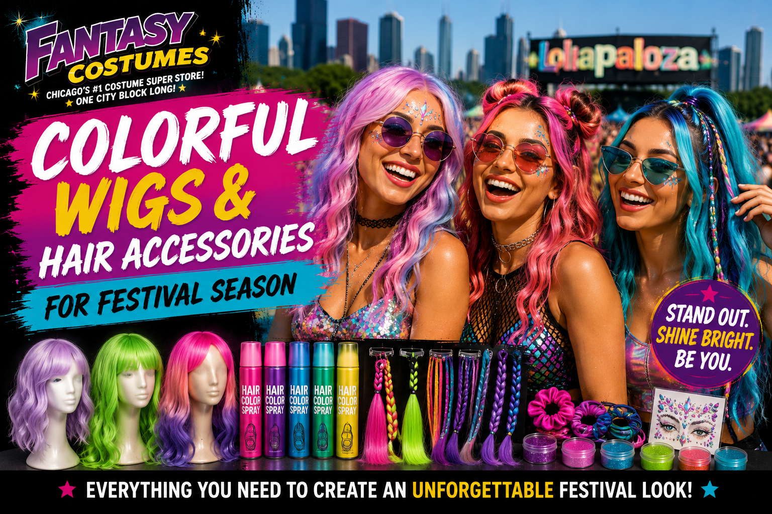 Colorful Wigs & Hair Accessories for Festival Season
