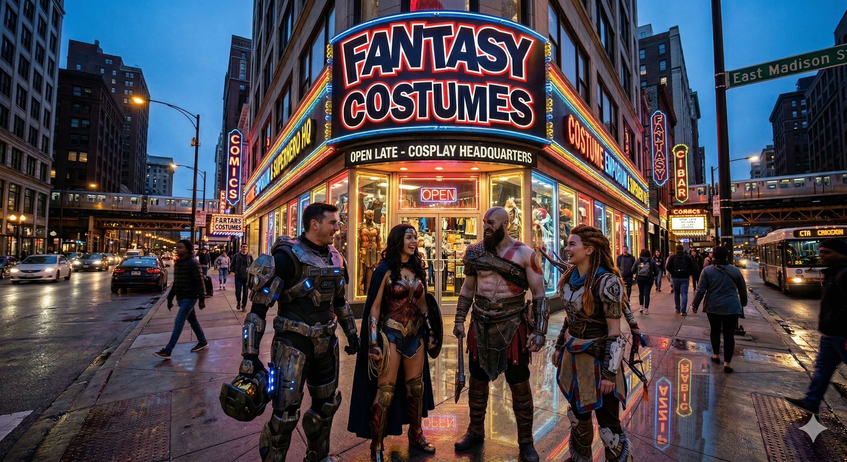 Fantasy Costumes Cosplay Headquarters AI image