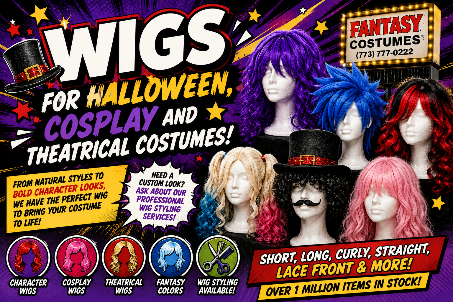 Wigs for Halloween, Cosplay and Theatrical Costumes Wigs for Halloween, Cosplay and Theatrical Costumes